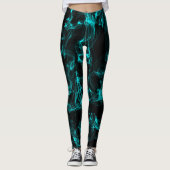 Zwart met Neon Green Liquide Smoke Pattern Leggings (Voorkant)