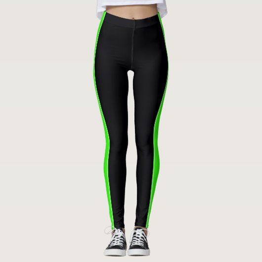 Zwart met Neon Green Stripes-Leggings Leggings (Voorkant)