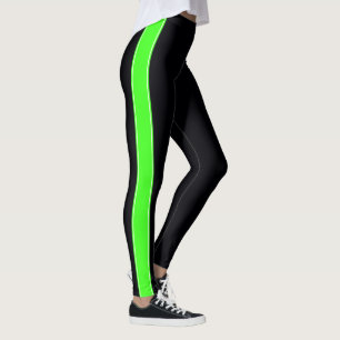Zwart met Neon Green Stripes-Leggings Leggings