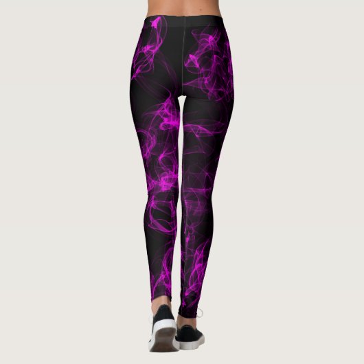 Zwart met Neon Violet Liquide Smoke Pattern Leggings (Achterkant)