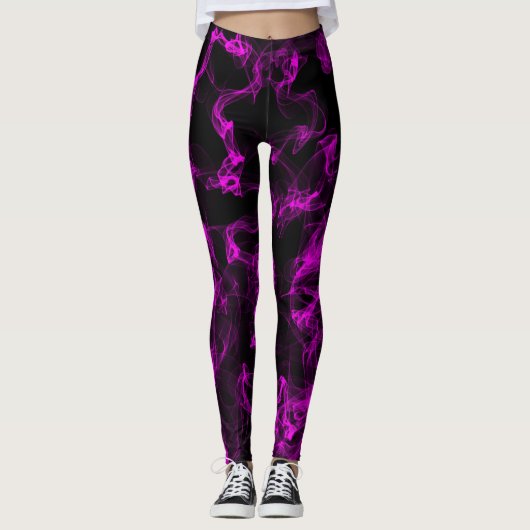 Zwart met Neon Violet Liquide Smoke Pattern Leggings (Voorkant)