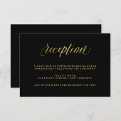 Zwart met nep gouden kalligrafie bruiloftsreceptie informatiekaartje (Voorkant / Achterkant)