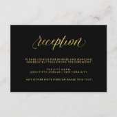 Zwart met nep gouden kalligrafie bruiloftsreceptie informatiekaartje (Voorkant)