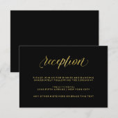 Zwart met nep gouden kalligrafie huwelijksreceptie informatiekaartje (Voorkant / Achterkant)
