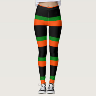 Zwart Met Oranje en Groene strepen Leggings