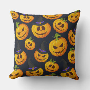 ZWART MET ORANJE HALLOWEEN POMPOENEN MET PETTEN KUSSEN