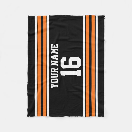 Zwart met Oranje White Stripes Team Jersey Fleece Deken (Voorkant)