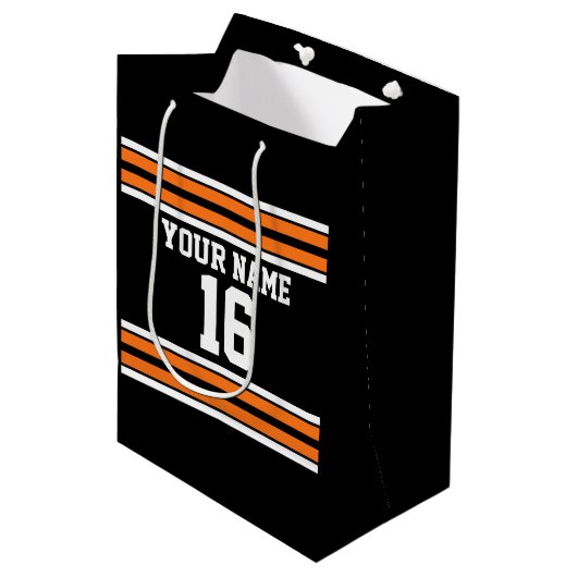 Zwart met Oranje White Stripes Team Jersey Medium Cadeauzakje (Voorkant Gekanteld)