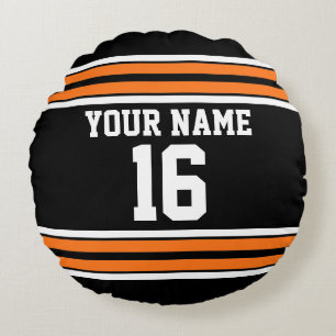 Zwart met Oranje White Stripes Team Jersey Rond Kussen