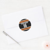 Zwart met Oranje White Stripes Team Jersey Ronde Sticker (Envelop)