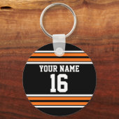 Zwart met Oranje White Stripes Team Jersey Sleutelhanger (Voorkant)