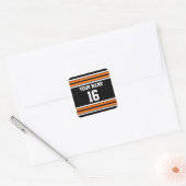 Zwart met Oranje White Stripes Team Jersey Vierkante Sticker (Envelop)