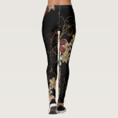 Zwart met overal goud glinsterend bloemenprint leggings (Achterkant)
