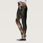 Zwart met overal goud glinsterend bloemenprint leggings (Links)