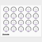 Zwart met paarse lint en monogram trouwsticker ronde sticker (Vel)