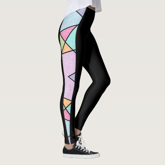 Zwart met pasteelkleuren Geometrisch modern Abstra Leggings (Rechts)