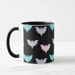 Zwart met pastel gekleurde vleermuizen Halloween M Mok