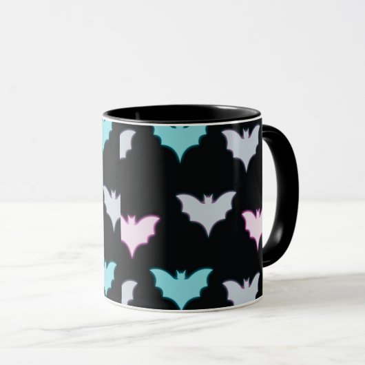 Zwart met pastel gekleurde vleermuizen Halloween M Mok (Voorkant rechts)