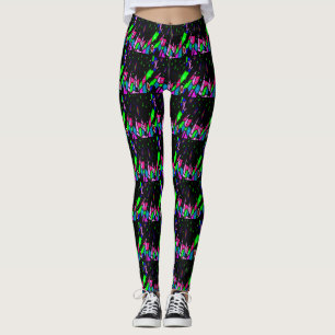 Zwart met patronen in roze en groen leggings