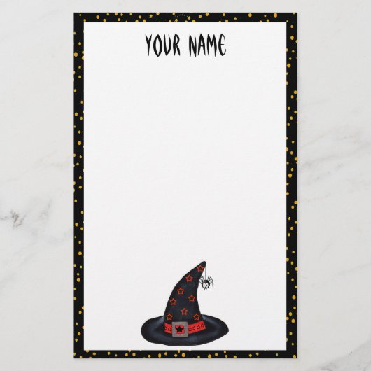 Zwart met Pet sterren Spin Oranje Stip Briefpapier (Voorkant)