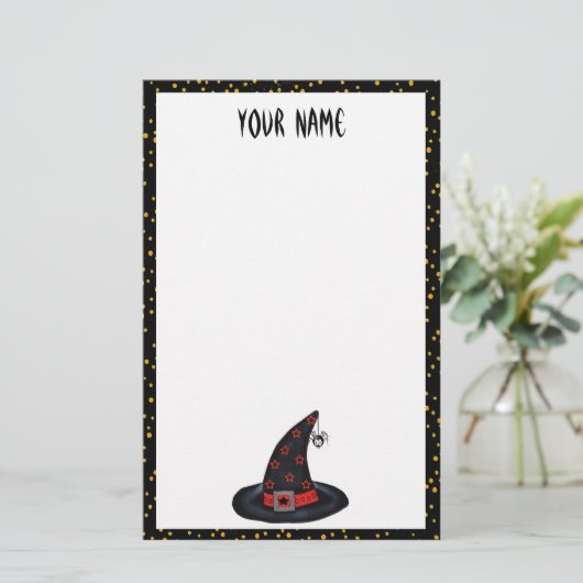 Zwart met Pet sterren Spin Oranje Stip Briefpapier (Staand voorkant)