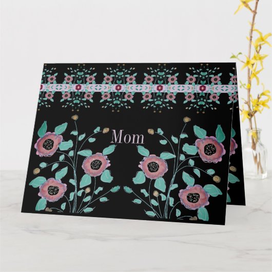 Zwart met Pinks en Turquoise Kaart (Gele Bloem)