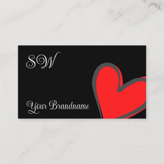 Zwart met prachtige rode hartslag en monogram visitekaartje (Voorkant)