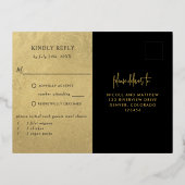 Zwart met Real Gold Foil Wedding RSVP Briefkaart (Achterkant)