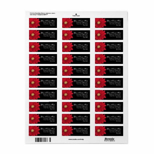 Zwart met Red Daisy Return Address Labels (Full Sheet)