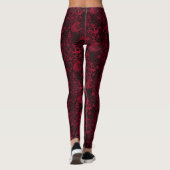 Zwart met Red Floral Lace Pattern-Leggings Leggings (Achterkant)