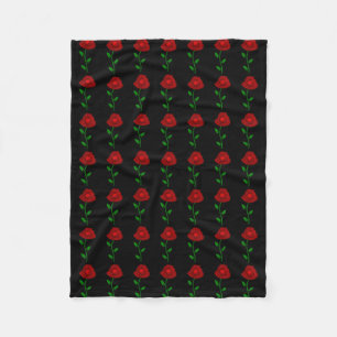Zwart met Red Roses Fleece Blanket Deken