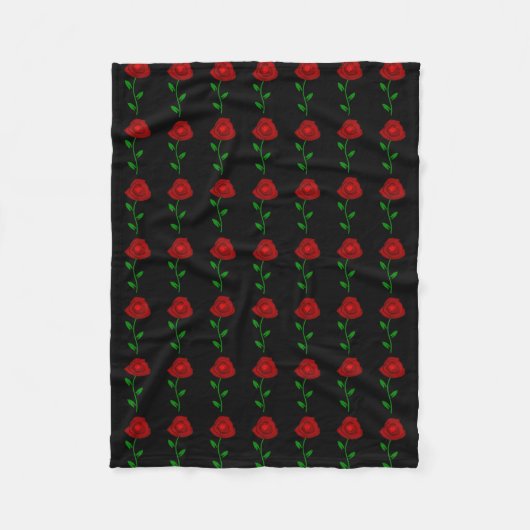 Zwart met Red Roses Fleece Blanket Deken (Voorkant)