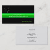 Zwart, met reliëf geweven op groen metaaleffect visitekaartje (Voorkant / Achterkant)