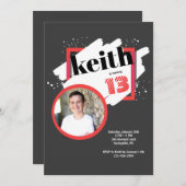 Zwart met Rode Details Foto-uitnodiging Kaart (Voorkant / Achterkant)