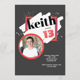 Zwart met Rode Details Foto-uitnodiging Kaart