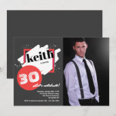 Zwart met rode details Horizontale foto-uitnodigin Kaart (Voorkant / Achterkant)