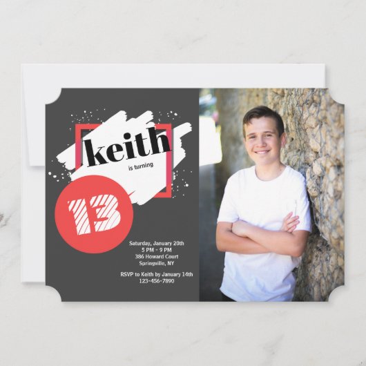 Zwart met rode details horizontale fotouitnodiging kaart (Voorkant)