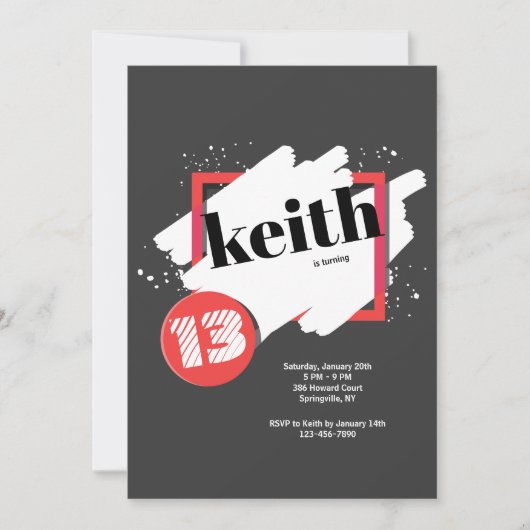 Zwart met rode details uitnodiging (Voorkant)