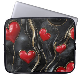 ZWART MET RODE EN GOUDEN VALENTIJN HARTEN LAPTOP SLEEVE
