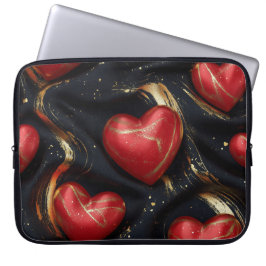 ZWART MET RODE & GOUDEN VALENTIJNSHARTEN LAPTOP SLEEVE