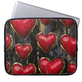 ZWART MET RODE & GOUDEN VALENTIJNSHARTEN LAPTOP SLEEVE