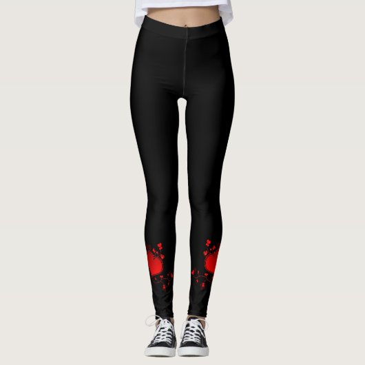 Zwart met rode harten leggings (Voorkant)