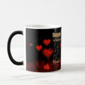 Zwart met rode harten magische mok (Links)
