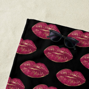 Zwart met rode lippen strandlaken