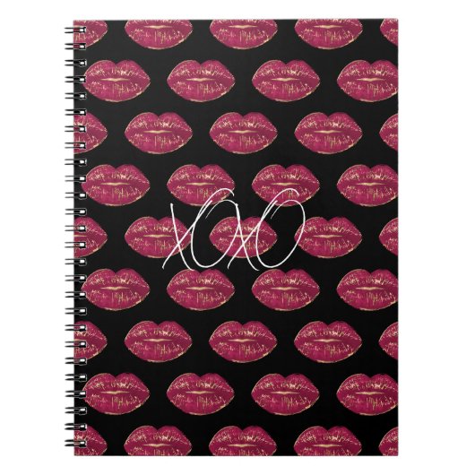 Zwart met rode lippen XOXO Notitieboek (Voorkant)