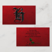 Zwart met Rode Rozen Initiaal H Gothic Visitekaart Visitekaartje (Voorkant / Achterkant)