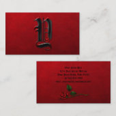 Zwart met Rode Rozen Initiaal Y Gothic Visitekaart Visitekaartje (Voorkant / Achterkant)