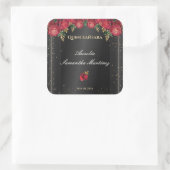 Zwart met rode rozen Quinceañera Calcamonias Vierkante Sticker (Tas)