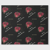 Zwart met rode rozen Quinceañera inpakpapier (Vlak)