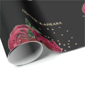 Zwart met rode rozen Quinceañera inpakpapier (Rol Hoek)